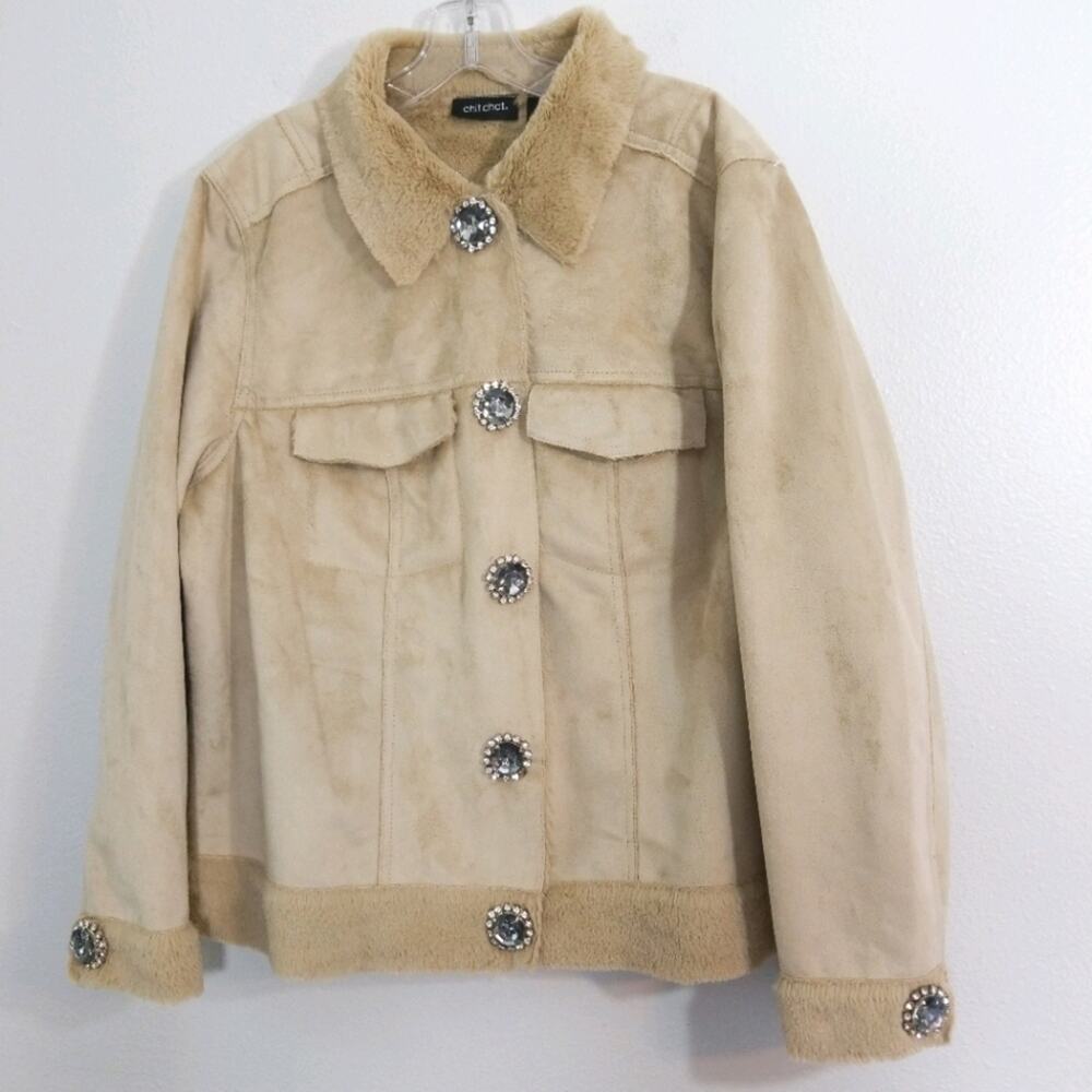 NWT Chit Chat faux suede fur jeweled jacket coat
